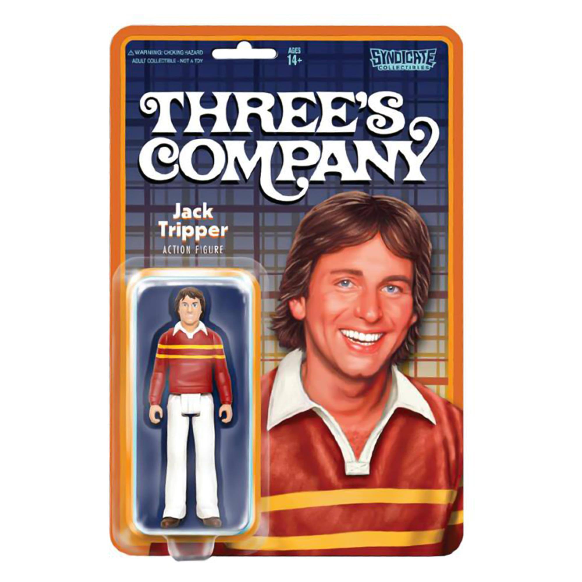 THREE'S COMPANY  
Jack Tripper  
ACTION FIGURE  

SYNDICATE COLLECTIBLES  

WARNING: CHOKING HAZARD - ADULT COLLECTIBLE - NOT A TOY  

AGES 14+