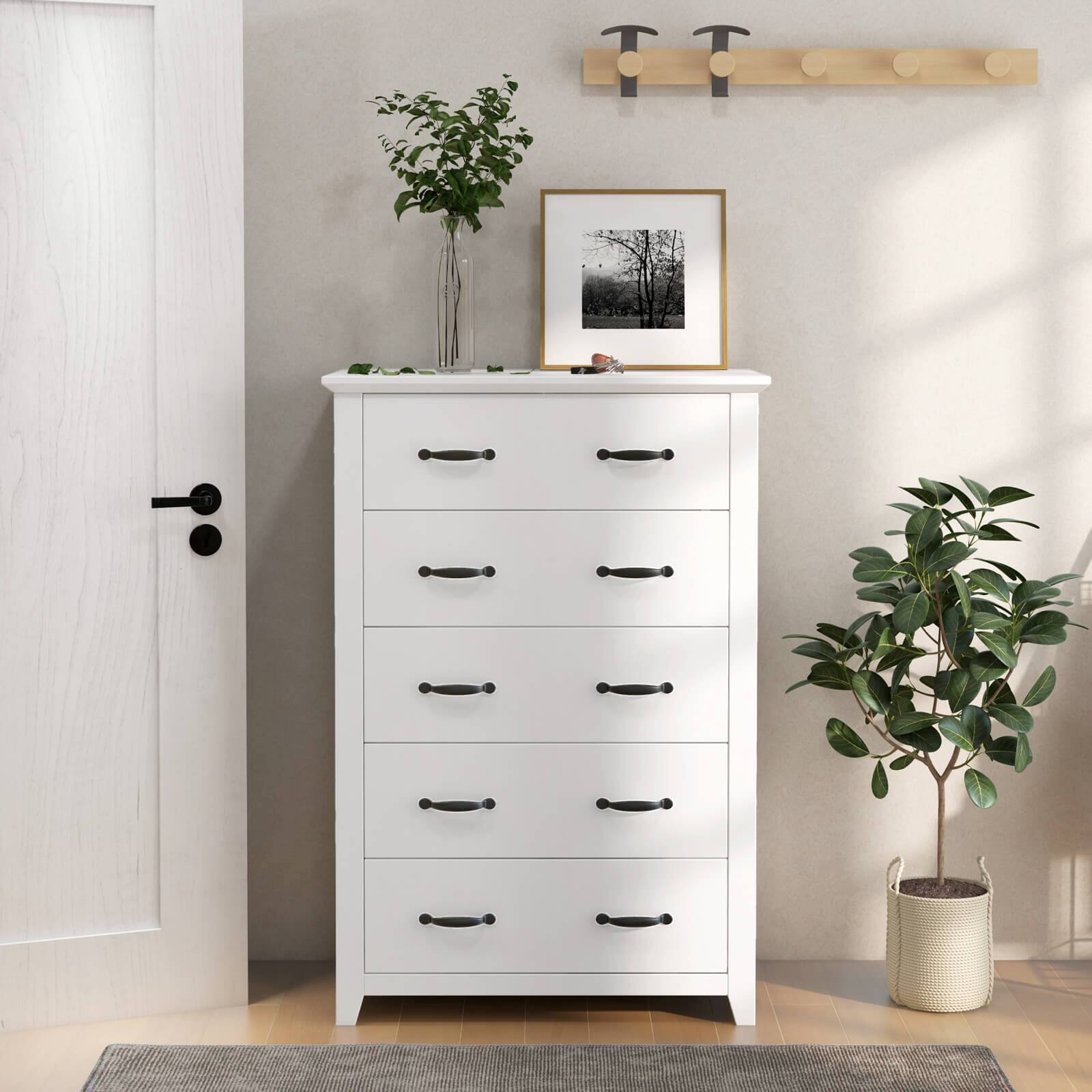 Alt View 3. Costway - Costway 5 Drawer Chest Storage Dresser Tall Cabinet Organizer Bedroom Hallway - White.