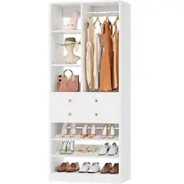 Aheaplus - 2.3 FT (28”) Wood Closet Organizer Tower with Drawers & Shelves - Free Standing Reach-in for Small Closets - White
