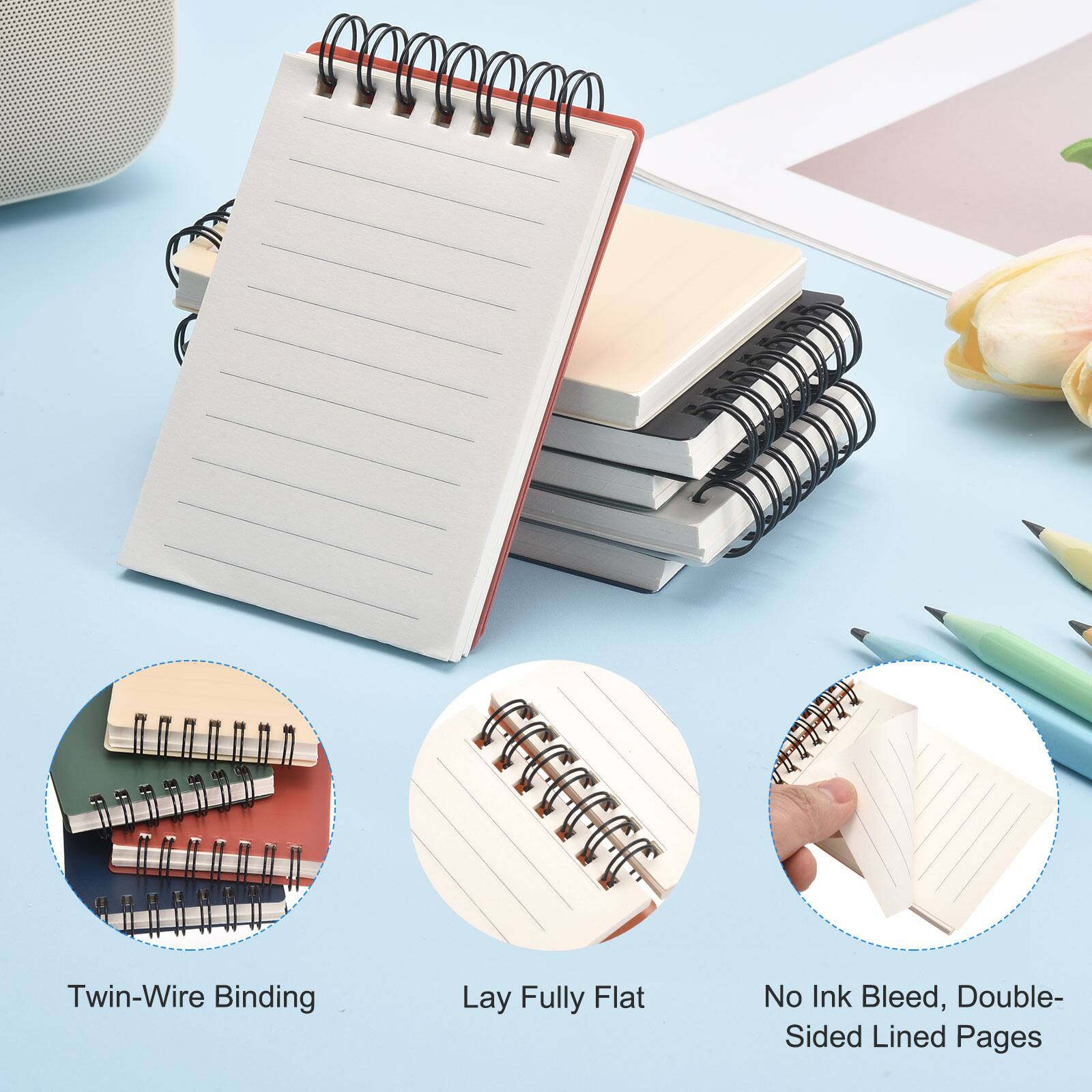 Twin-Wire Binding  
Lay Fully Flat  
No Ink Bleed, Double-Sided Lined Pages