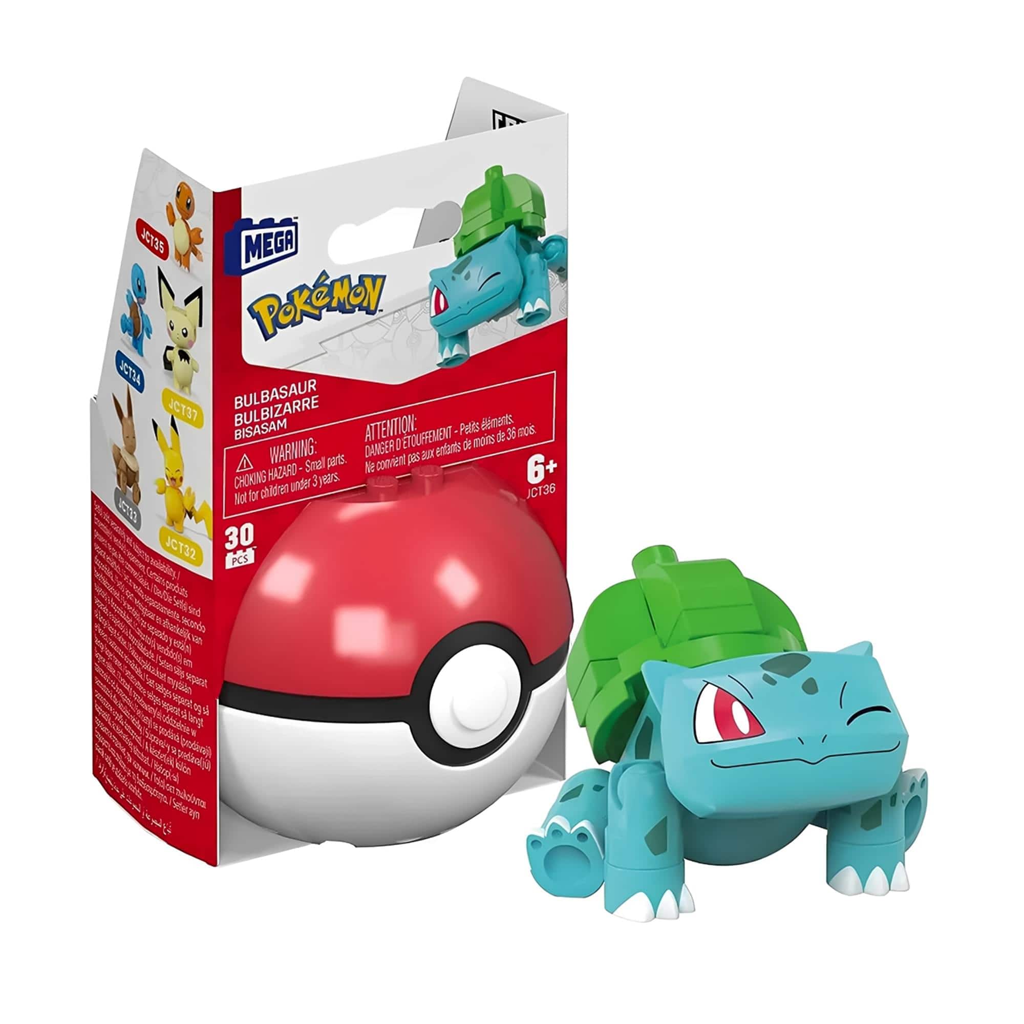 Mattel - Pokemon Mega Construx Poke Ball 30-Piece Building Set | Bulbasaur - Blue