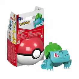 Mattel - Pokemon Mega Construx Poke Ball 30-Piece Building Set | Bulbasaur - Blue