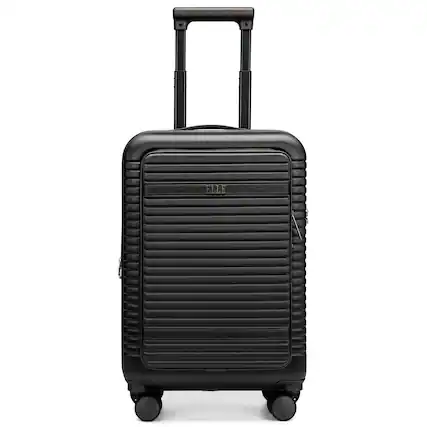 Front. Elle - Escape Expandable Carry-on Suitcase with Front Laptop Pocket | Black - Black.