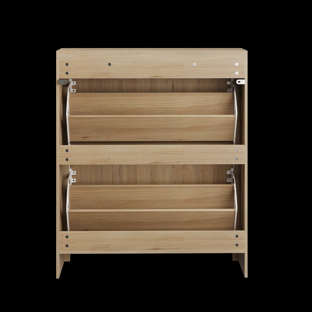 Alt View 10. Loheer - Loheer 31.5 inch oak entryway shoe cabinet with vertical carved panels - Oak.