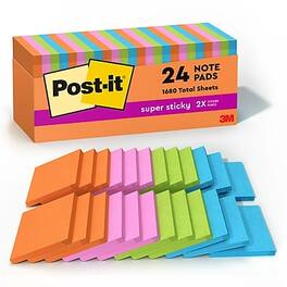 Post-it - Super Sticky Notes, 3" x 3", Energy Boost Collection, 70 Sheet/Pad, 24 Pads/Pack - Assorted