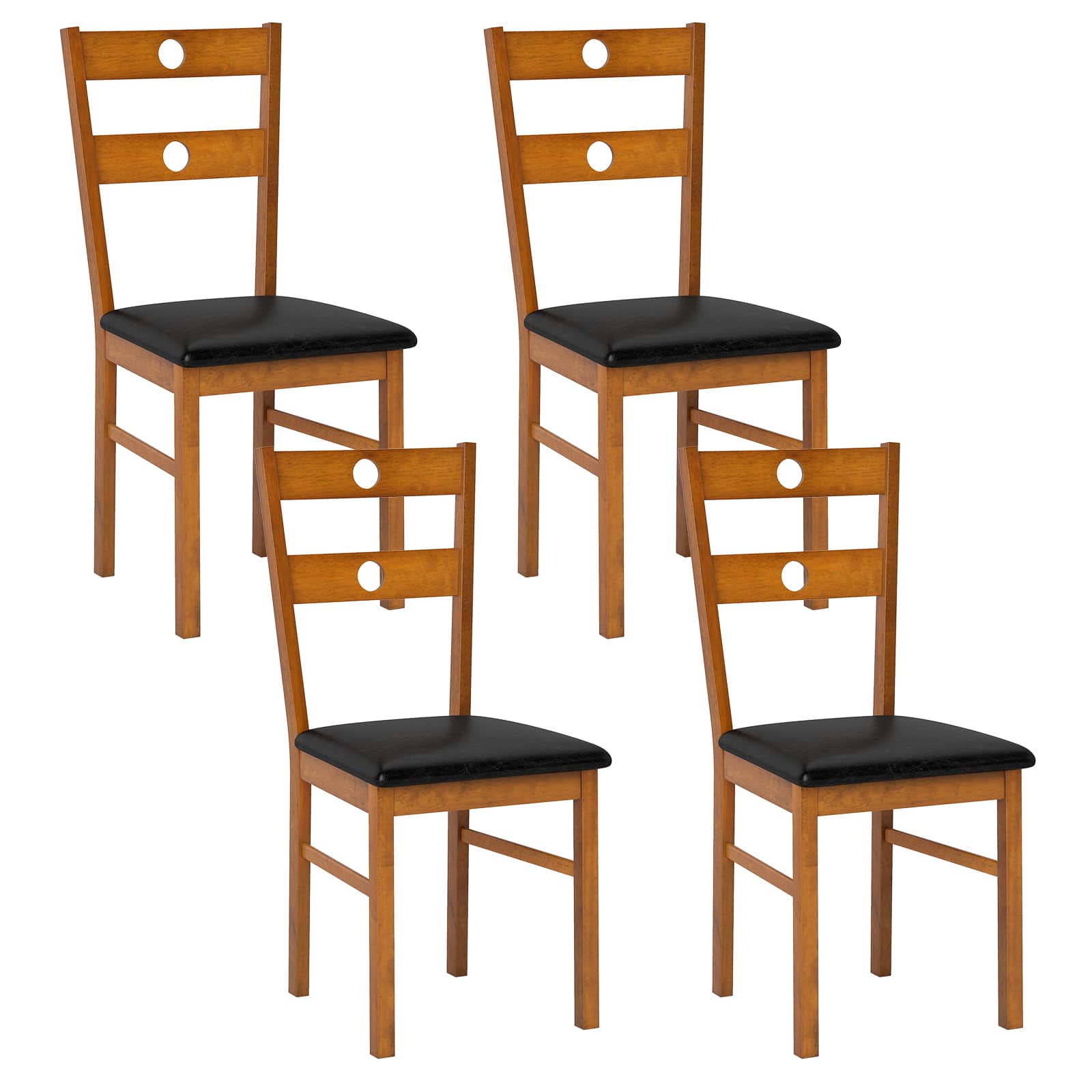 Costway - Wood Dining Chairs Set of 4 with Rubber Wood Frame, Padded Seat & Slatted Backrest - Walnut