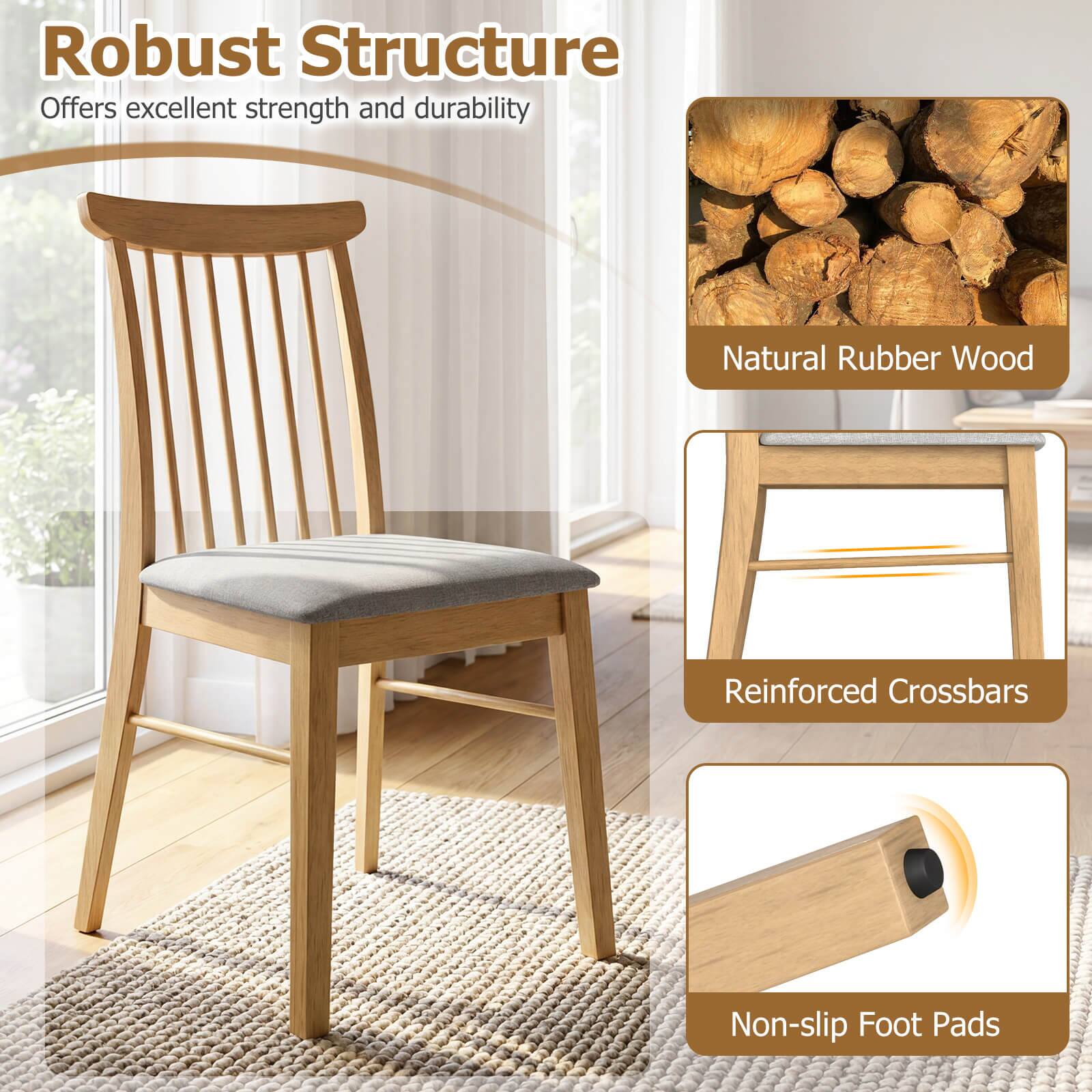 Robust Structure  
Offers excellent strength and durability  

Natural Rubber Wood  

Reinforced Crossbars  

Non-slip Foot Pads