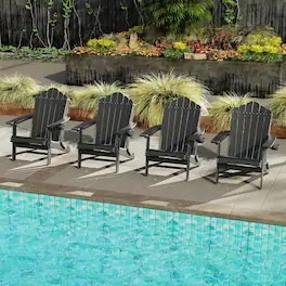 Gymax - 4PCS Patio Folding Adirondack Chair Weather Resistant Cup Holder Yard Grey - Gray