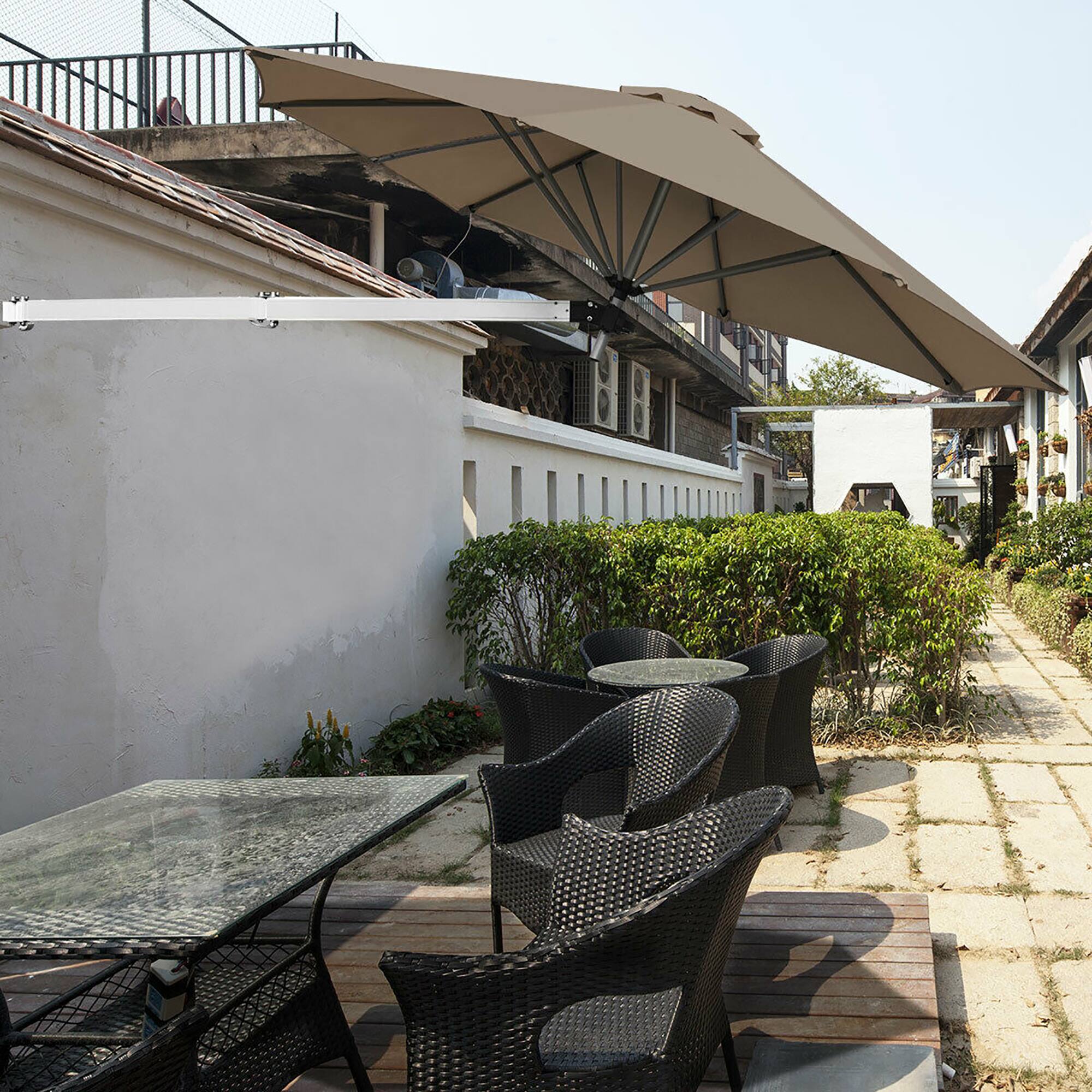 Alt View 1. Costway - Costway 8ft Wall-Mounted Umbrella Telescopic Folding Tilt Sun Shade - Tan.