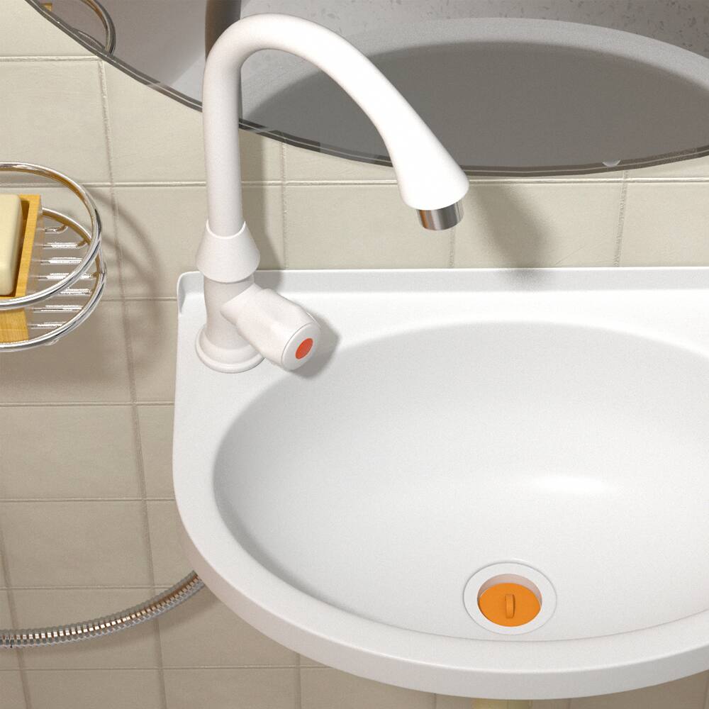 Alt View 7. Topteng - 2-in-1 Outdoor Sink & Drinking Fountain - No-Drill Wall Mount, Includes Faucet & Pipes, for Garden, Patio & Bathroom - White.