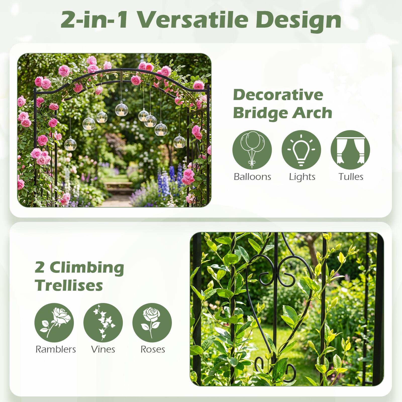 Costway 7.5 FT Garden Arbor withCurved Roof for Climbing Plants Roses ...