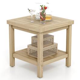 Costway - 1 PCS 2-Tier Outdoor Side Table, Teak Wood End Table with Storage Shelf - Natural