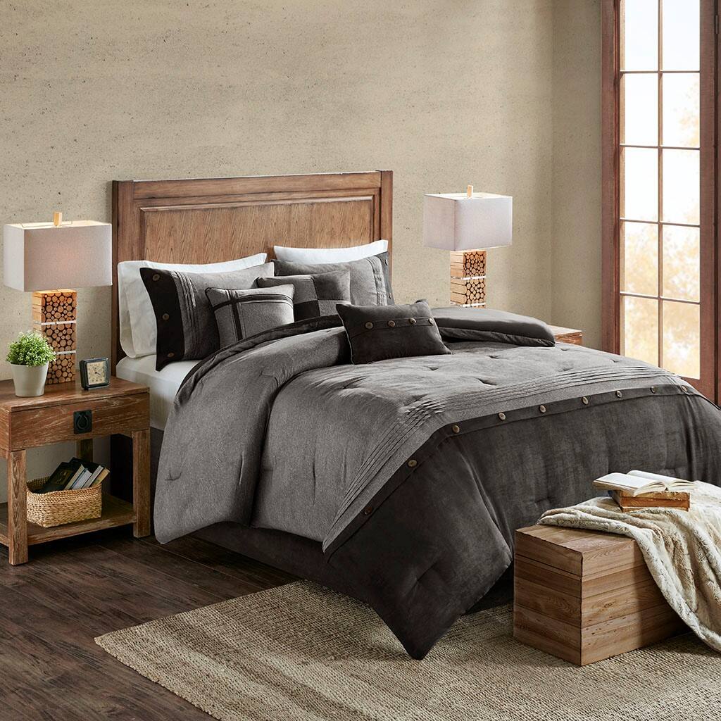 Alt View 4. Gracie Mills - Gracie Mills Maldonado 7-Piece Rustic Faux Suede Comforter Set - Grey.