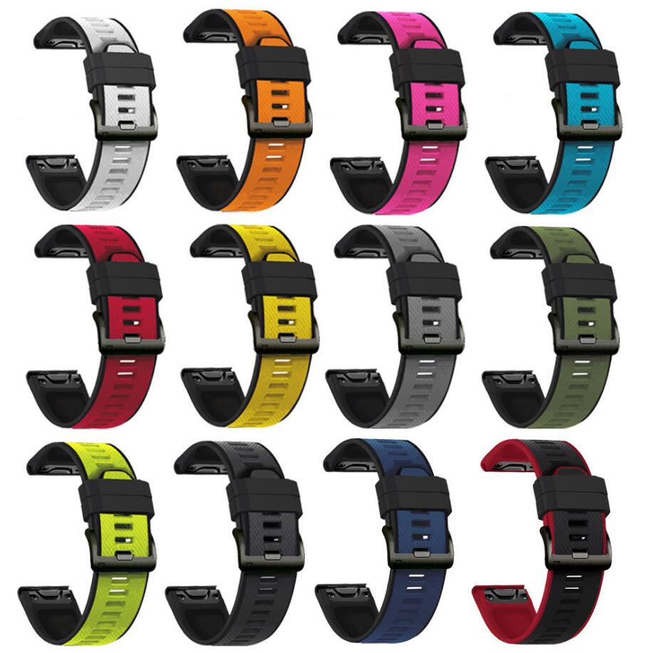Alt View 1. StrapsCo - ColorBlock Endurance Strap QuickFit 22 Silicone Rubber Watch Band For Garmin Fenix 5 & 5 Plus - Black & Sky Blue.