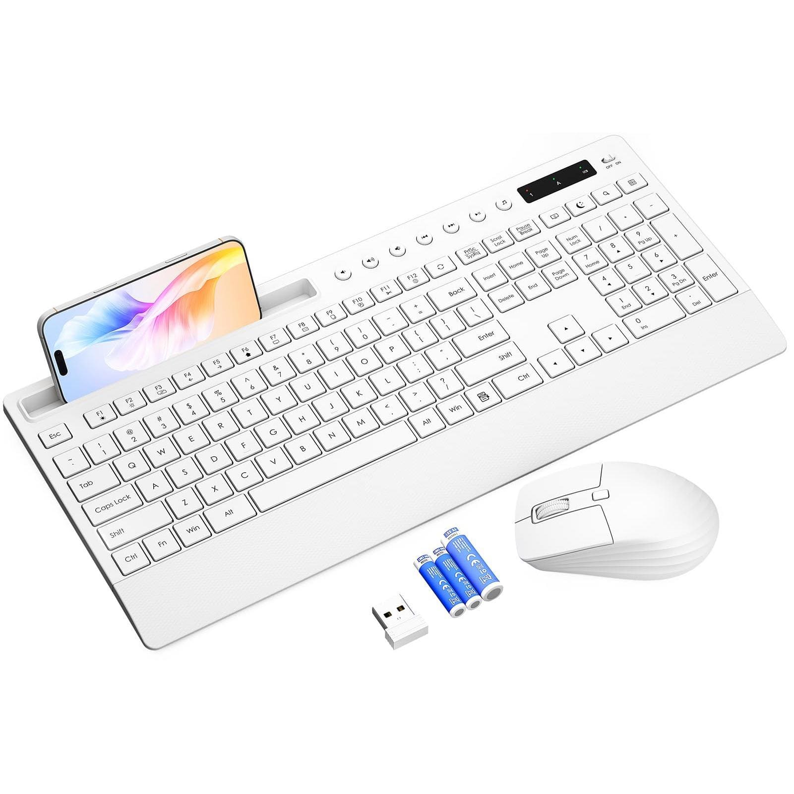 Live At Space - Wireless And Mouse Combo - Full-size Quiet With Palm Rest Phone Holder Multimedia Keys Power Compatible Windows Chrome - White