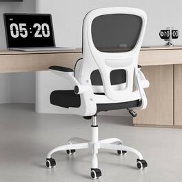 PexFix - Ergonomic Office Chair with Flip-Up Arms, Tailored Lumbar Support & 120° Rocking, 350 lb Capacity - White+Black