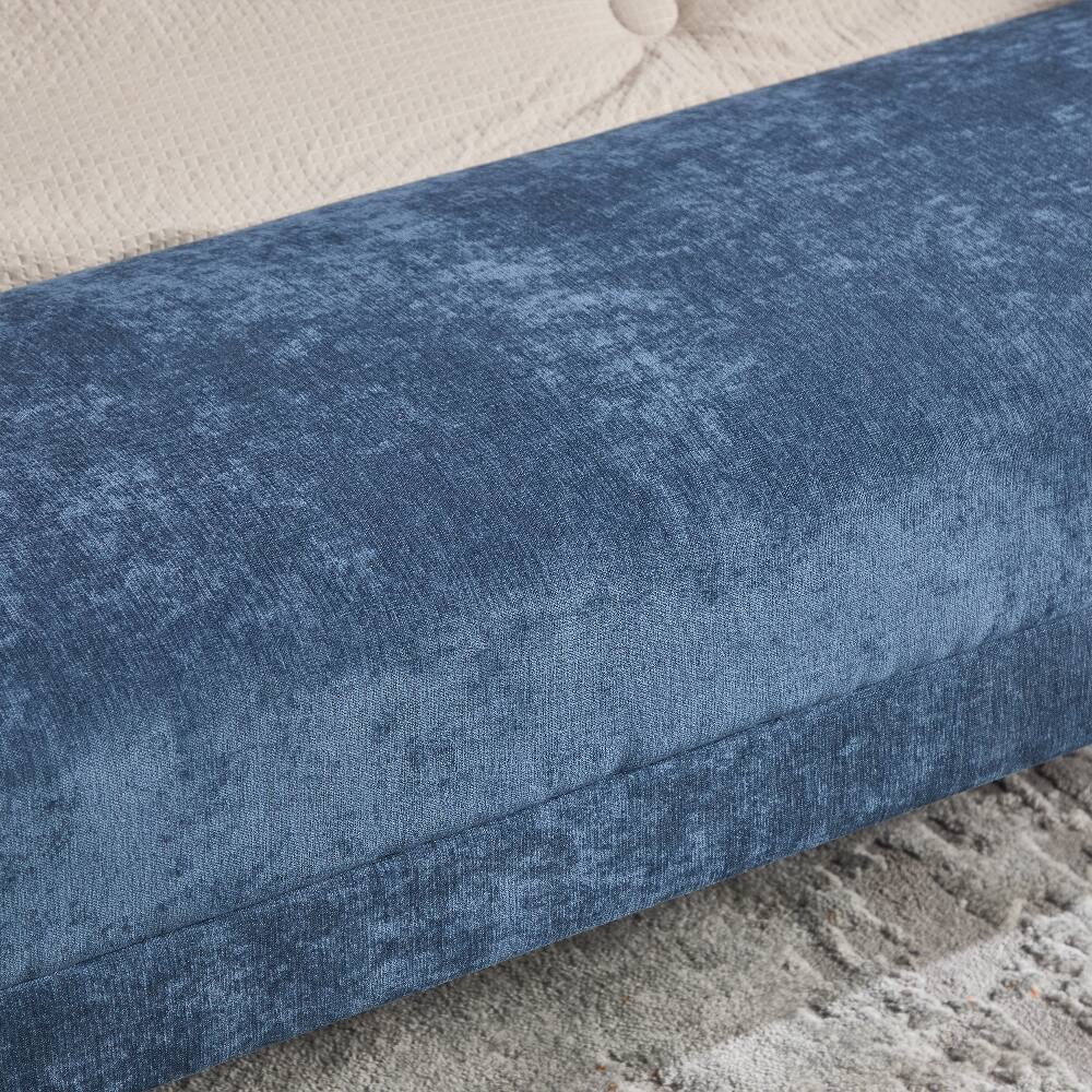 Alt View 6. Ropilly - Ropilly Blue Chenille End of Bed Bench Upholstered Bedroom Ottoman Bench with Gold Legs and Arms for Entryway - Blue.