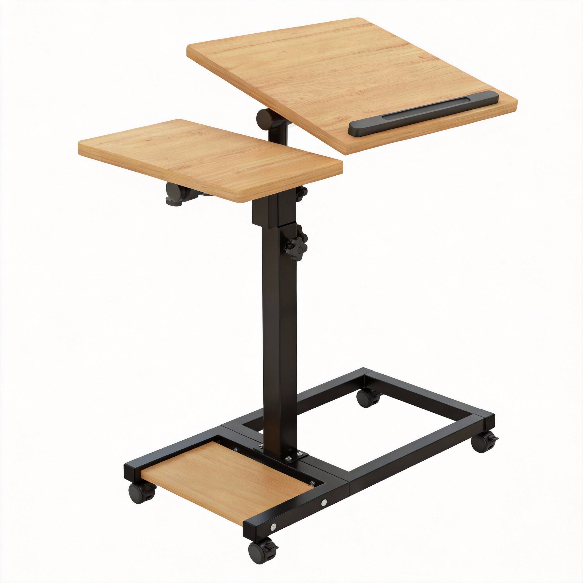 Frangdom - 23-33in Mobile Adjustable Laptop Stand Rolling Desk Cart with Mouse Pad - Wood Casters: 1in with brake