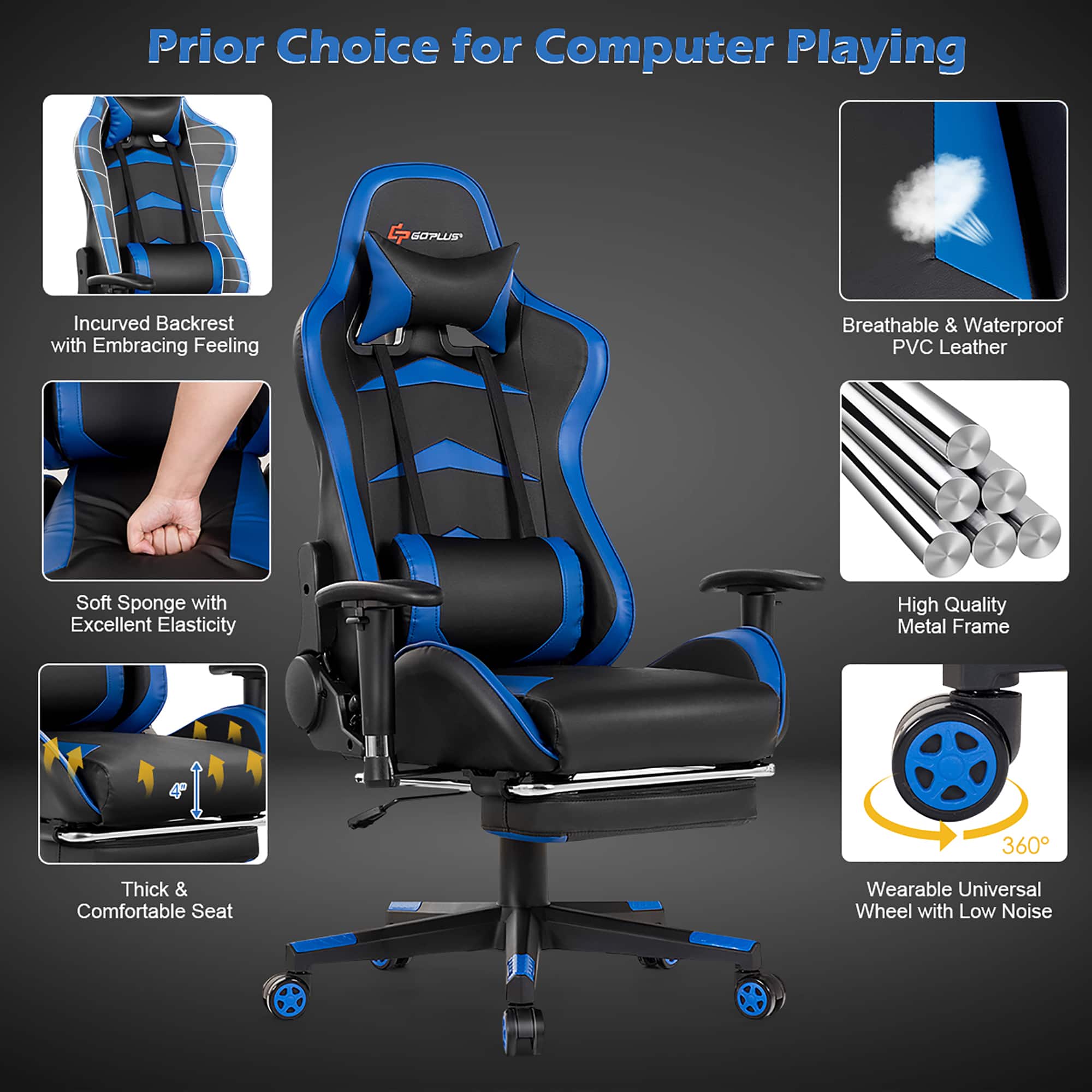 Prior Choice for Computer Playing: Easorus G SIPLUS Incurved Backrest with Embracing Feeling, Breathable & Waterproof PVC Leather Soft Sponge with Excellent Elasticity, High Quality Metal Frame, 360 Thick & Comfortable Seat, Wearable Universal Wheel with Low Noise.
