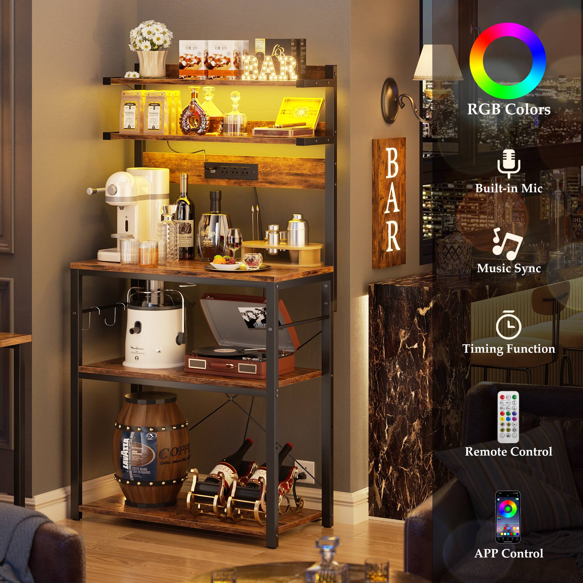 - RGB Colors
- Built-in Mic
- Music Sync
- Timing Function
- Remote Control
- APP Control