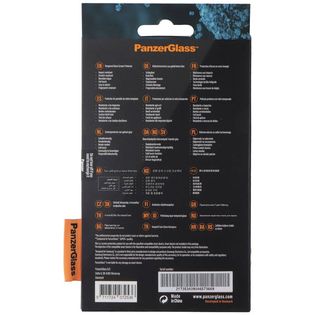 Panzerglass Tempered Glass Screen Protector

EN
- Impact resistant
- Scratch resistant
- Full touch
- Easy to attach
- Thermoplastic

DE
- Schutzglas aus gehärtetem Glas
- Kritisch resistent
- Volltast
- Einfach zu attachen
- Thermoplast

FR
- Protection en verre trempé
- Résistance aux impacts
- Résistance aux rayures
- Technologie tactile intégrale
- Pose Facile

IT
- Protezione in vetro temperato
- Resistente agli impatti
- Resistente ai graffi
- Touch totale
- Resistente a marcature

ES
- Protección en vidrio templado
- Resistente a los impactos
- Resistente a los rayones
- Touch total
- Resistente a las marcas

NL
- Schermprotecteur van gehard glas
- Scherm beschermend
- Krasresistent
- Eenvoudig te attachen
- Thermoplast

PT
- Película protetora de vidro temperado
- Resistente a impactos
- Resistente a arranhões
-
