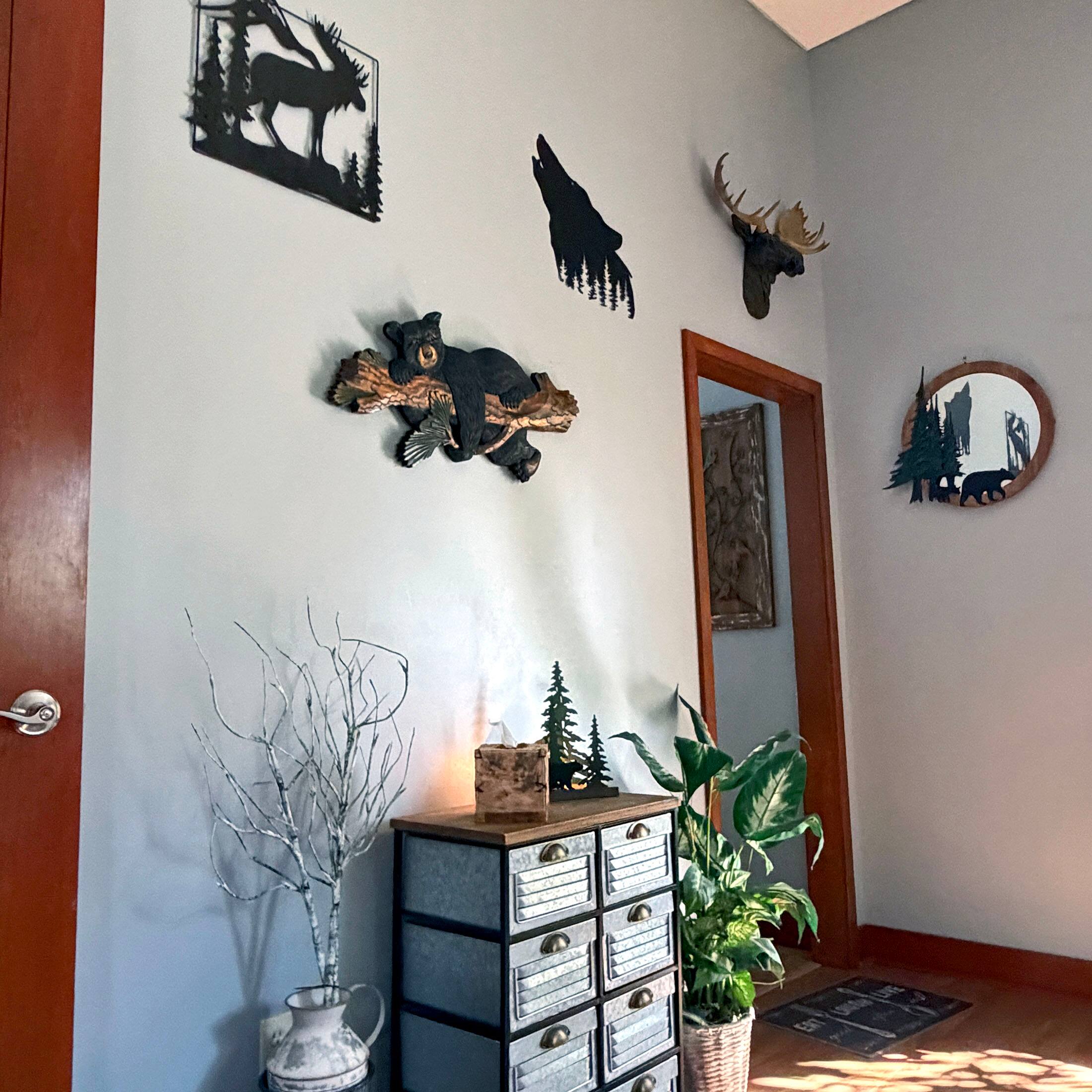 Alt View 7. Zeckos - Bear on Branch Wood Wall Sculpture 31in Rustic Lodge Cabin Wall Art - Brown.