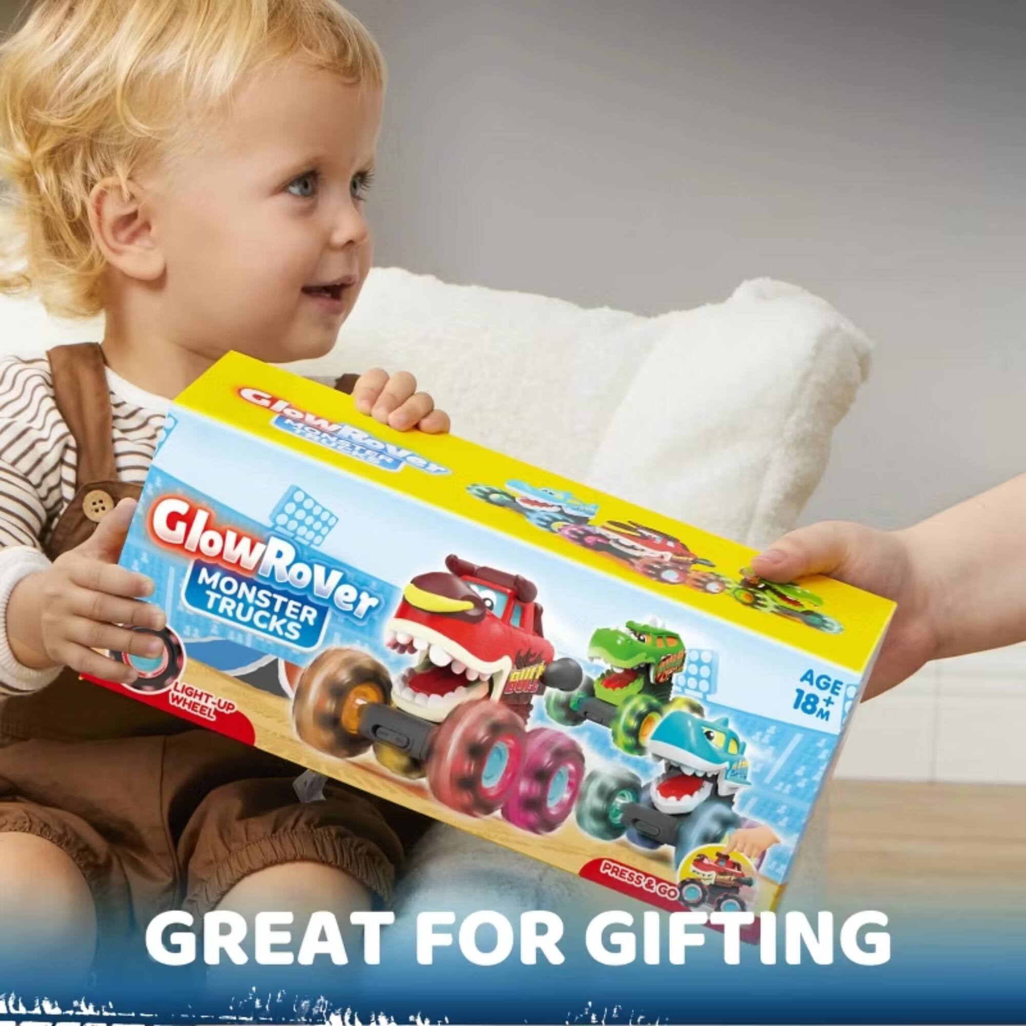 GlowRover 4S2 GlowRover Monster Trucks - Light-Up Wheel - Age 18M+ Press & Go - Great for Gifting