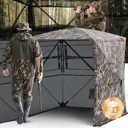 VEVOR - Hunting Blind, 2-3 Person See Through Ground Blinds with Carrying Bag, 360 Degree Portable Camouflage Tent - camouflage color