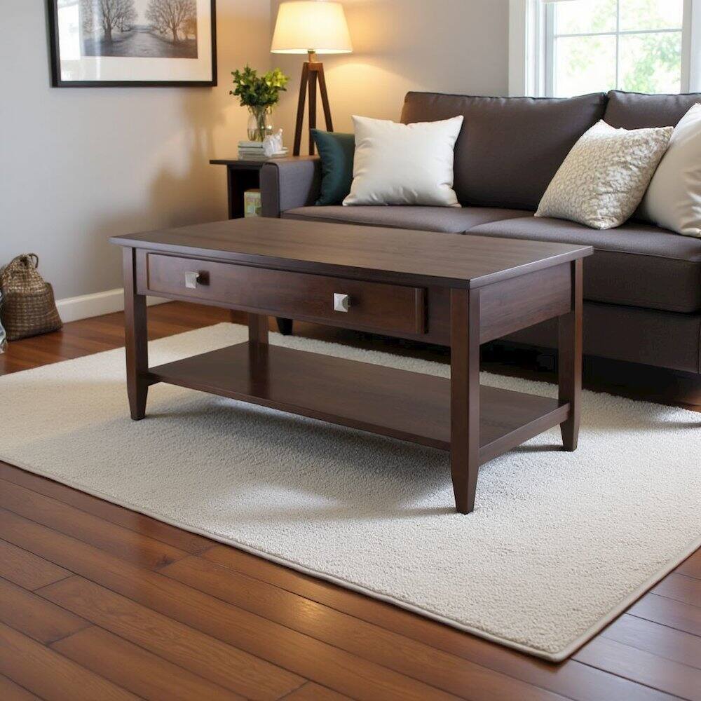 Left. FurniFact - Antique Walnut Coffee Table – Classic Living Room Table with Tapered Legs - Walnut.