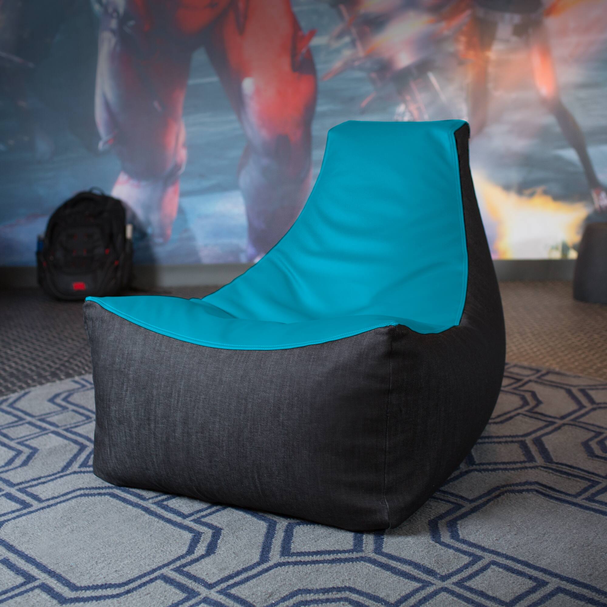 Back. Jaxx - Jaxx Pixel Gamer Chair - Game Room / Home Theater Bean Bag Chair, Turquoise - Turquoise.
