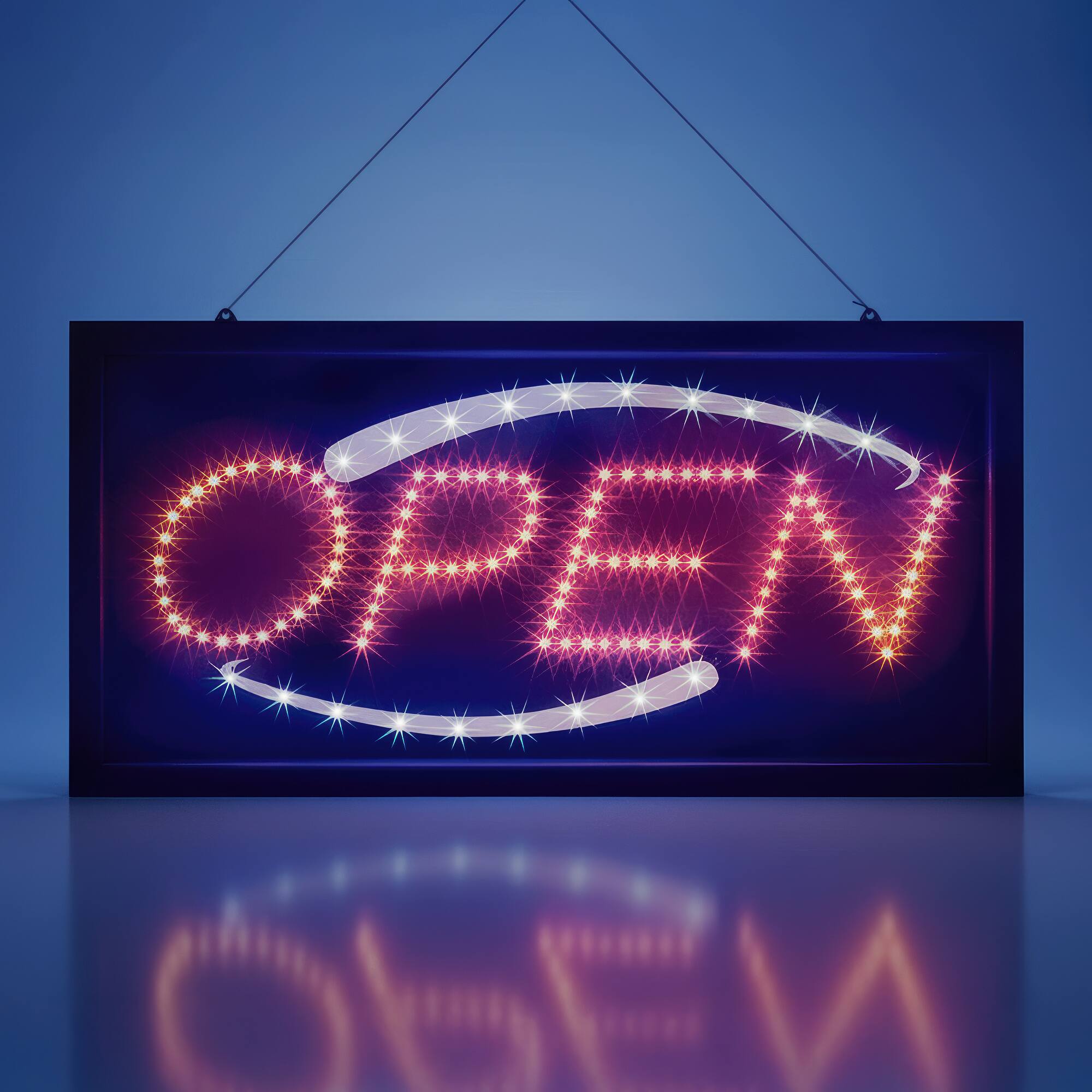 Angle. FC Design - "Flashing" LED Open Sign, Bright Light Display Board for Shop Windows, Bars, Cafes & Hotels any Business.