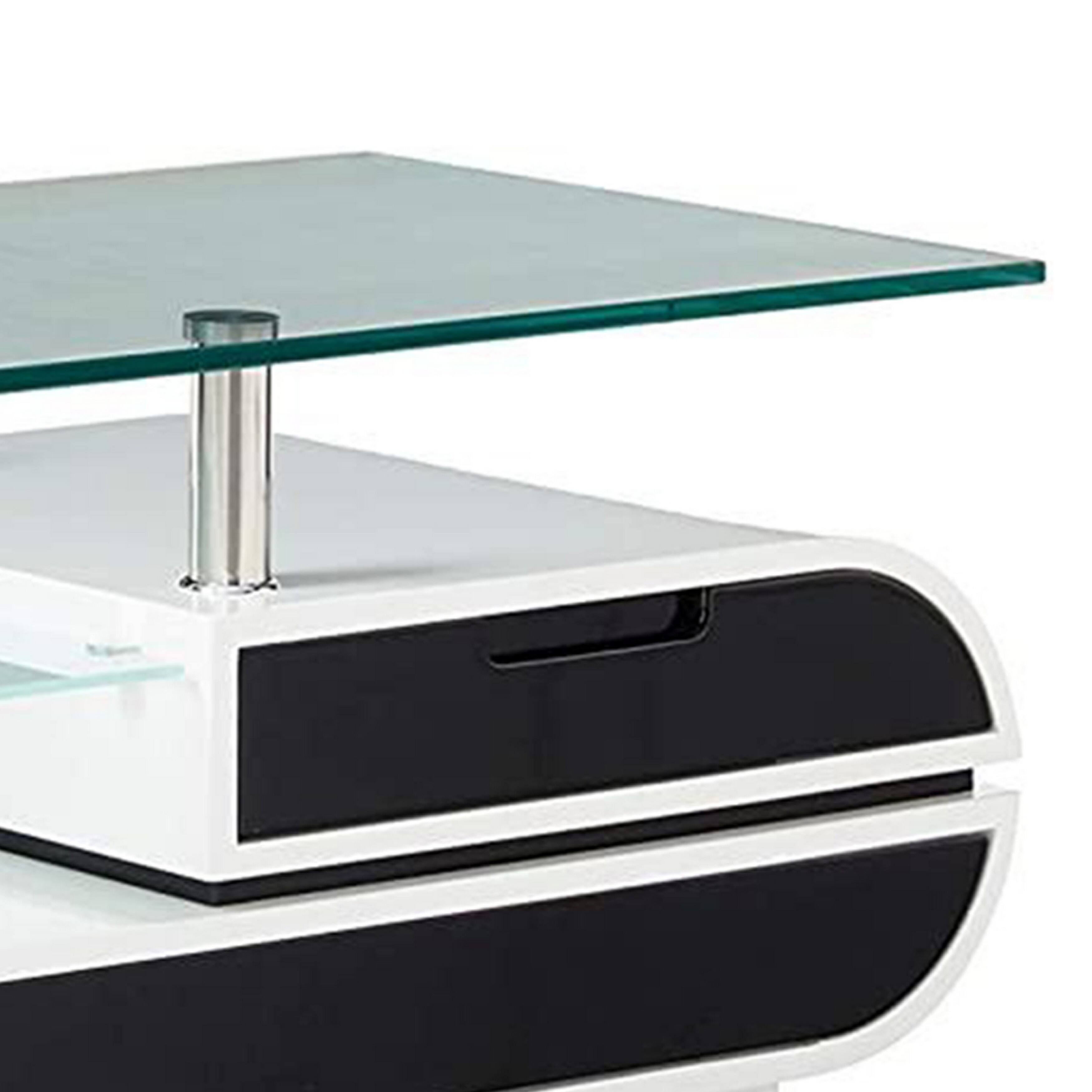 Alt View 1. Manhattan Lane - 63 Inch TV Entertainment Console, Glass Top, Chrome Posts - Black, White.