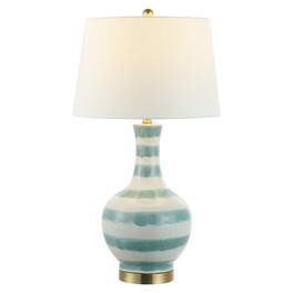 Jonathan Y - Tucker 30.5" Striped Ceramic/Metal LED Table Lamp - Green/White