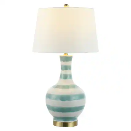 Front. Jonathan Y - Tucker 30.5" Striped Ceramic/Metal LED Table Lamp, Green/White - Green/White.