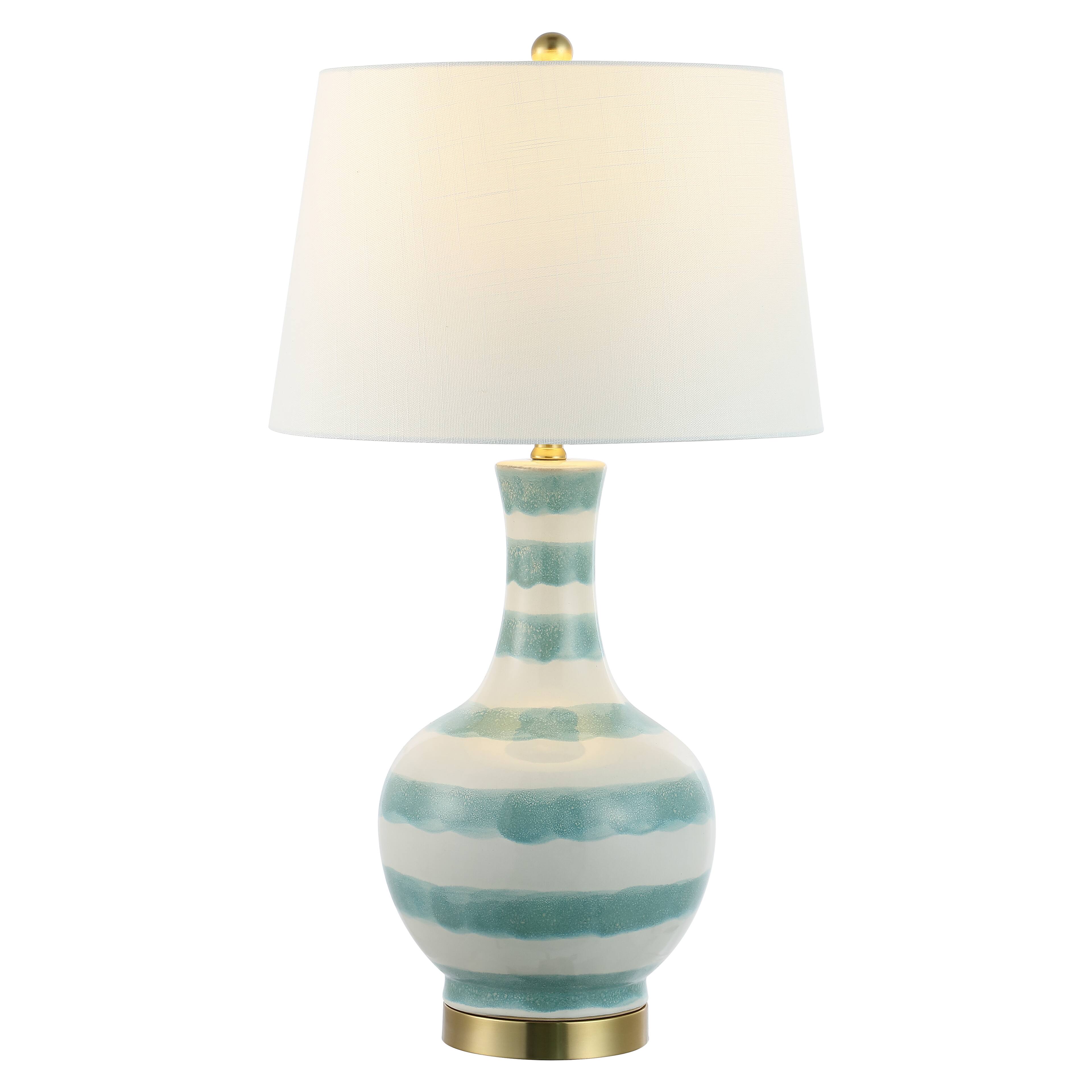 Front. Jonathan Y - Tucker 30.5" Striped Ceramic/Metal LED Table Lamp, Green/White - Green/White.