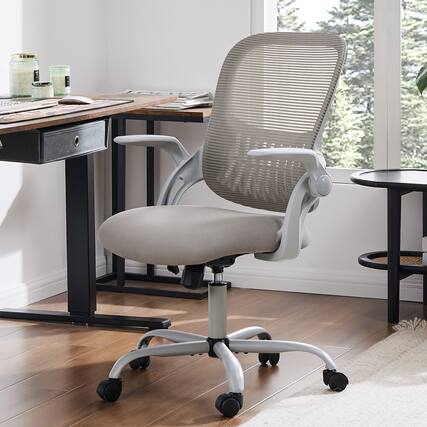 Front. Aukfa - Ergonomic Mesh Office Chair - Mid-Back Computer Task Chair with Lumbar Support, 360° Swivel & Flip-Up Armrests. - Gray.