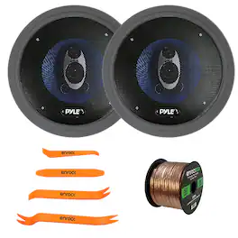 Pyle - PL63BL 6.5'' 360 Watt 3-Way Car Audio Speakers (Pair), 2x 6.5" Adjustable Speaker Baffle, Pry Tool Set, Wire