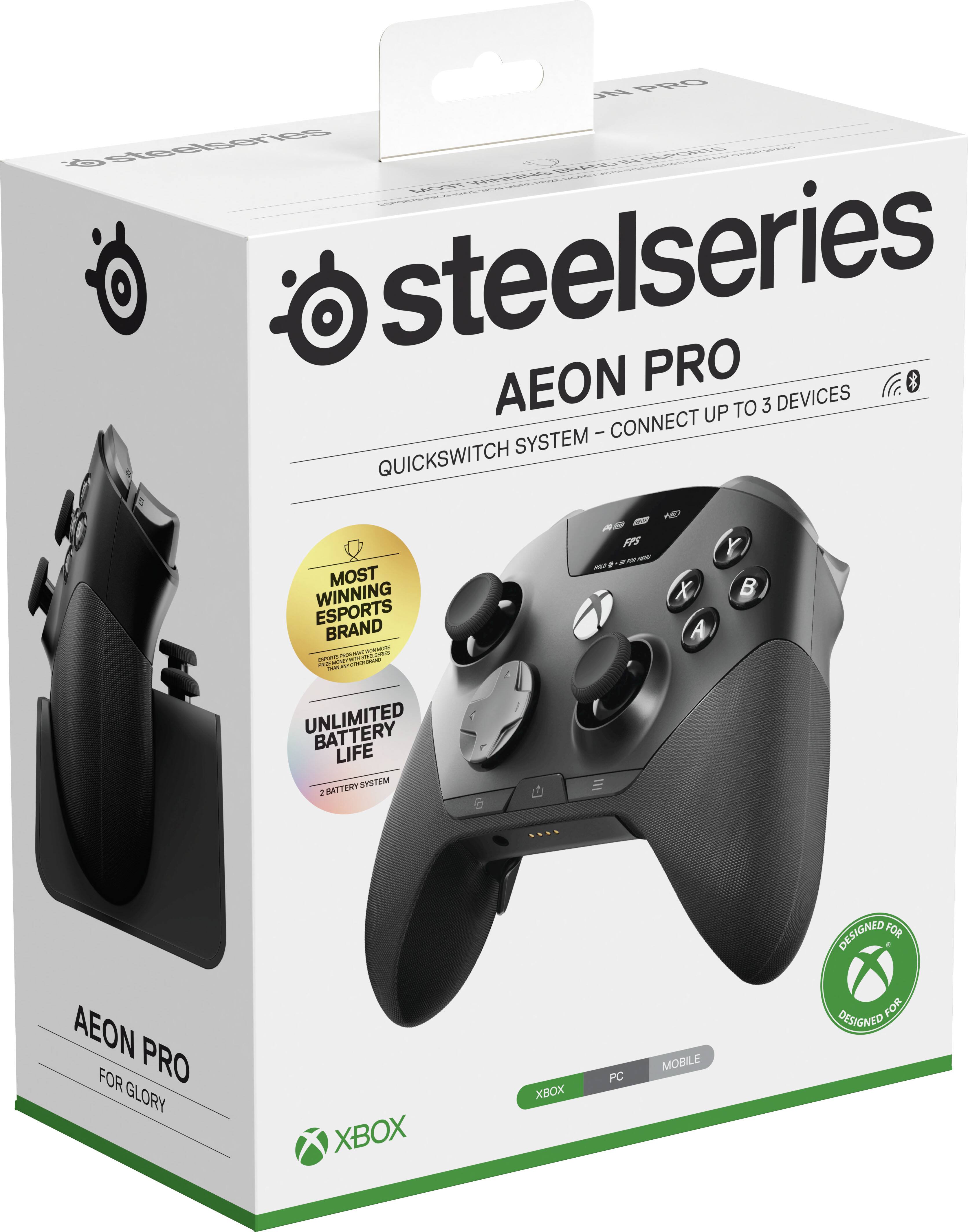 steelseries  
Aeon Pro  
QUICKSWITCH SYSTEM - CONNECT UP TO 3 DEVICES  
MOST WINNING ESPORTS BRAND  
UNLIMITED BATTERY LIFE BATTERY SYSTEM 2  
AEON PRO FOR GLORY  
XBOX  
PC  
MOBILE  
DESIGNED FOR