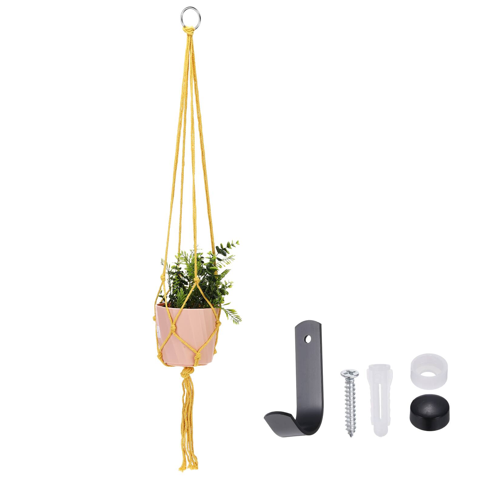 Unique Bargains - Macrame Plant Hanger, 41 Inch Hanging Planter w/ Hook Tassels Decorative Crochet Cotton Rope for Home Decor - Yellow price history on PriceWatchPro