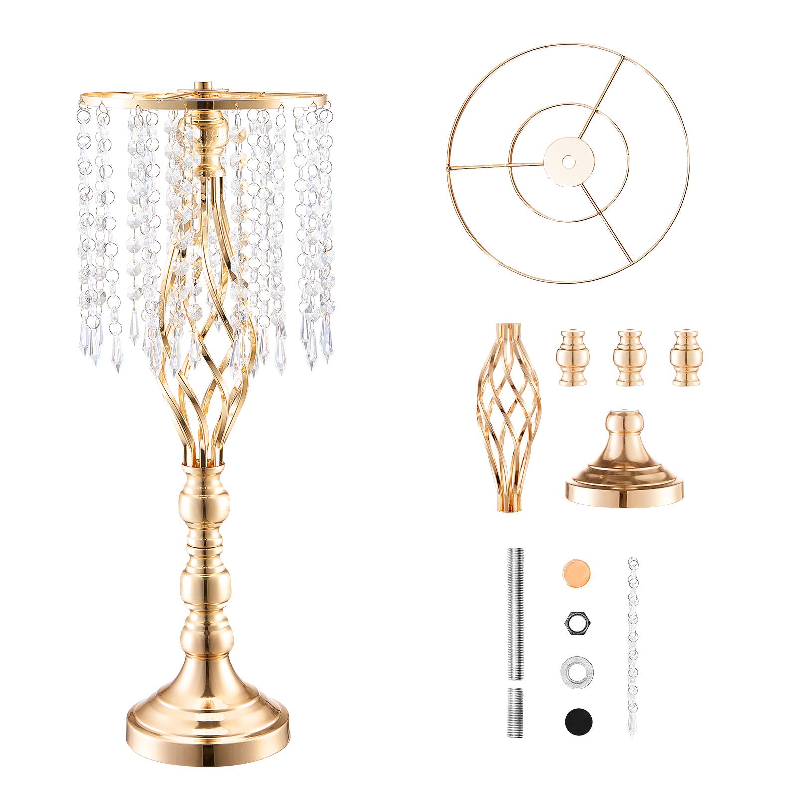 Alt View 5. VEVOR - 2PCS 55cm/21.65” Tall Crystal Wedding Flower Stand, Metal Wedding Centerpiece Vase, Gold Flower Holders - French Gold.