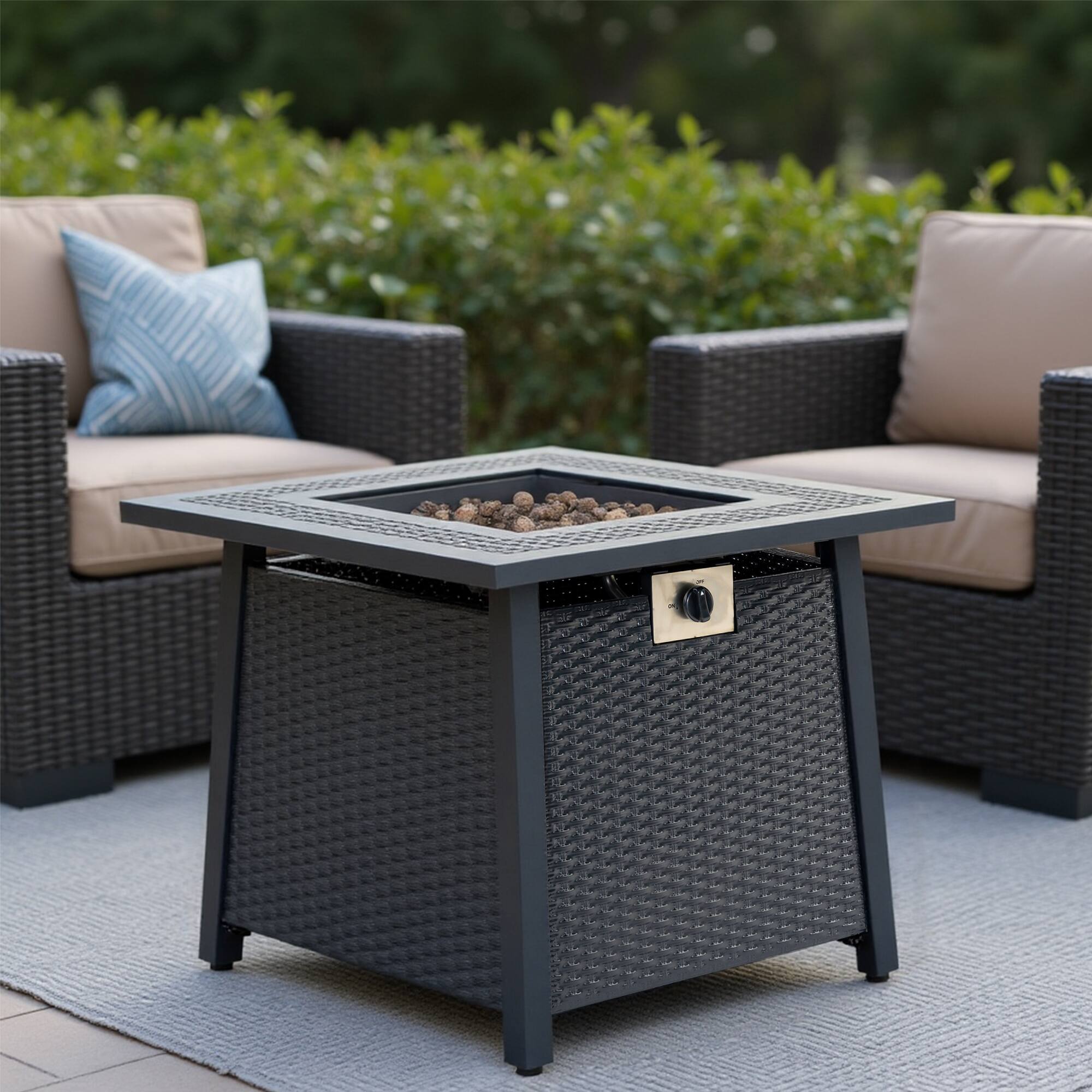 Back. Dexmalle - Dexmalle-28-inch Iron Square Propane Fire Pit Table-Black.