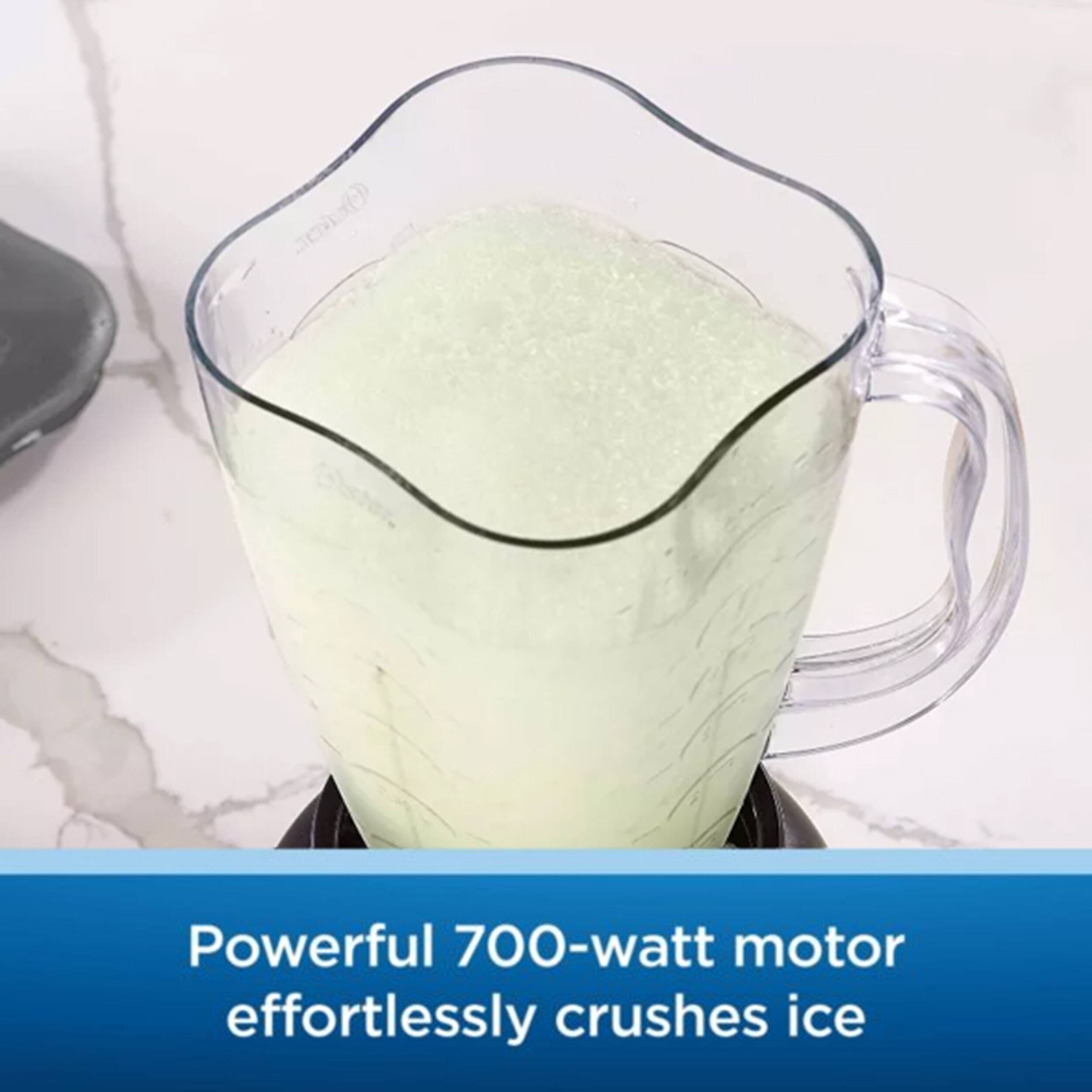 Powerful 700-watt motor effortlessly crushes ice.