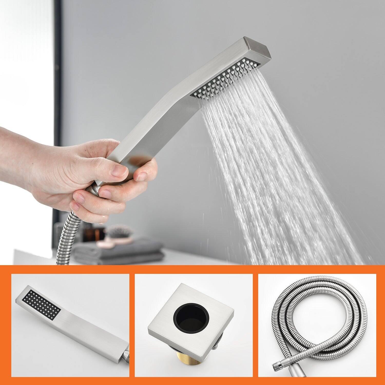 Alt View 3. Boyel Living - Brushed Nickel Cold and Hot Water Five Hole Installation Waterfall Bath Tub Faucet with Handheld Shower - Brushed Nickel.