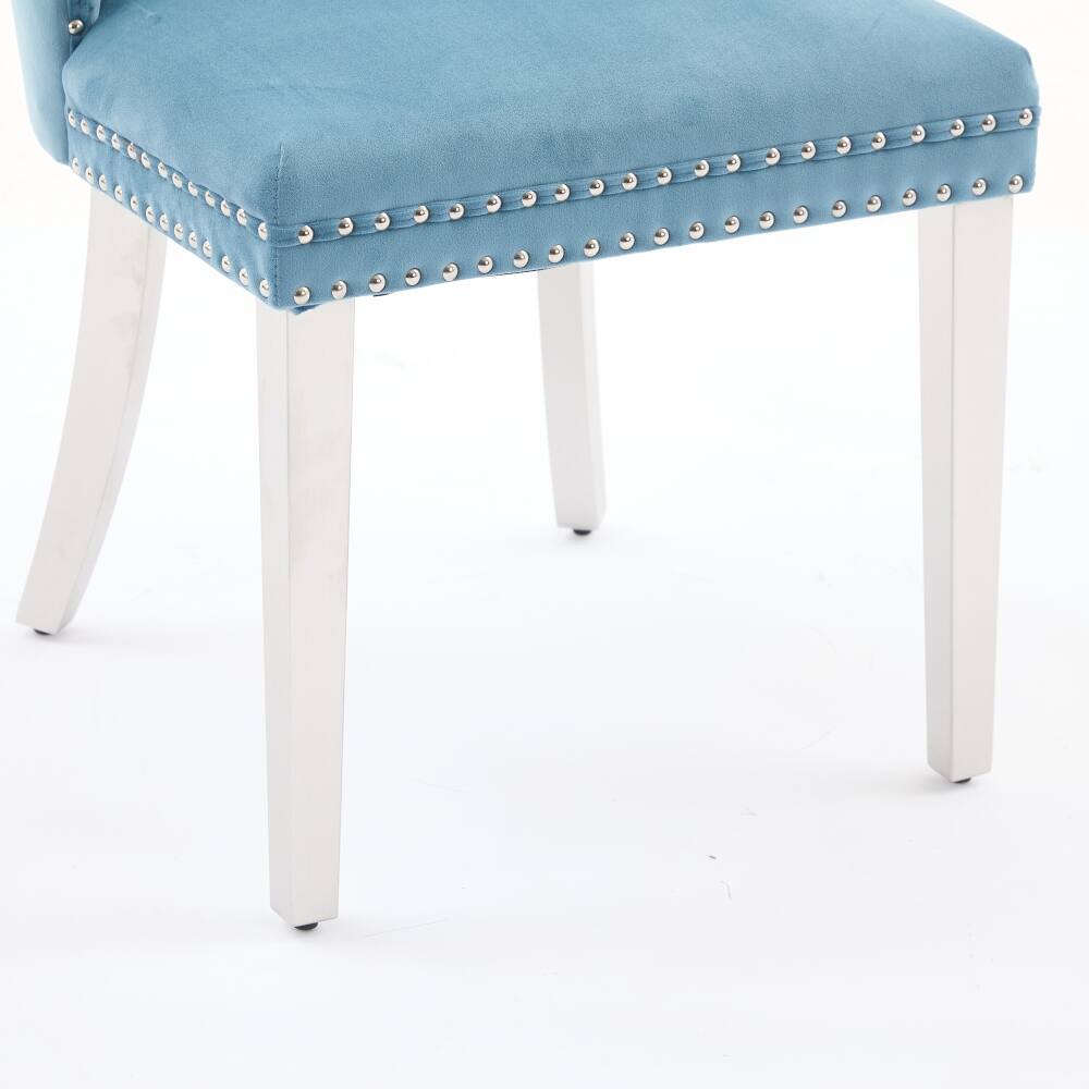 Alt View 8. Loheer - Loheer Velvet Dining Chairs Light Blue Tufted Upholstered Modern Seating with Chrome Legs Nailhead Trim Set of 2 - Light Blue.
