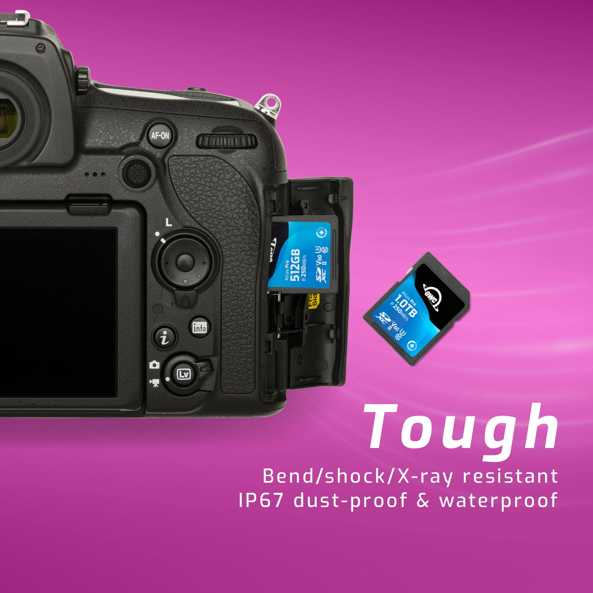 AF-ON  
L  
Info  
LV  

Tough  
Bend/shock/X-ray resistant  
IP67 dust-proof & waterproof  

512GB  
1TB  

OWC