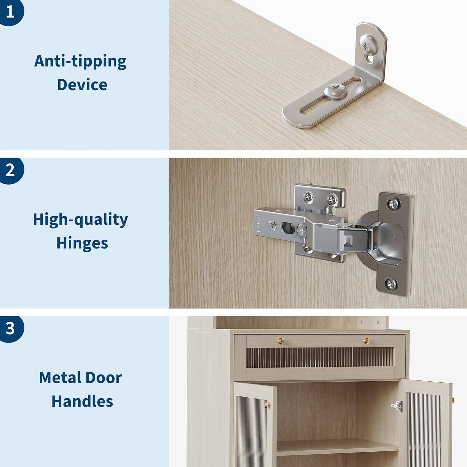 1. Anti-tipping Device  
2. High-quality Hinges  
3. Metal Door Handles