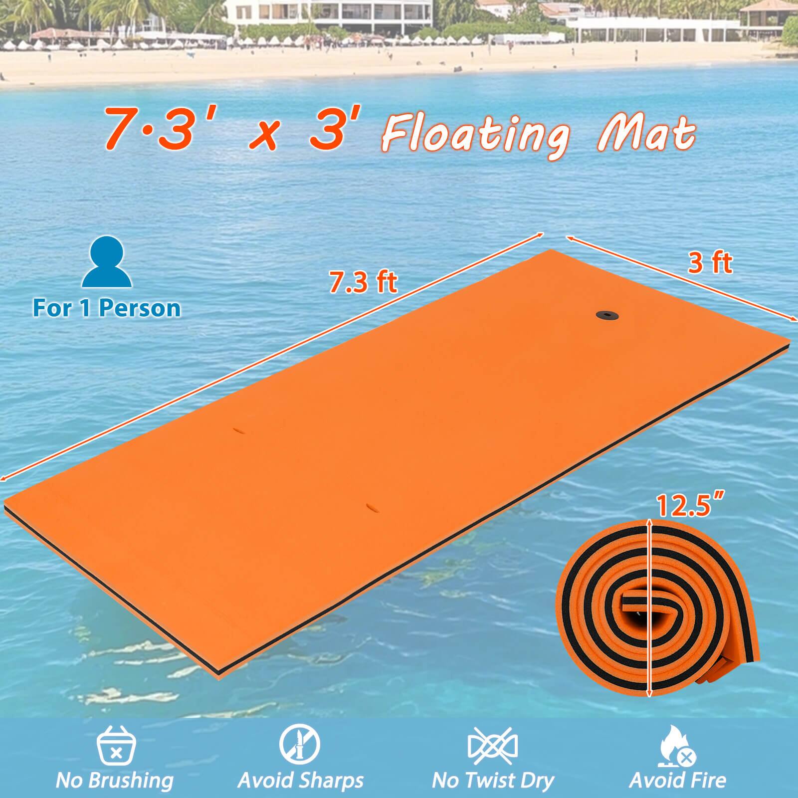 7.3' x 3' Floating Mat  
For 1 Person  
7.3 ft x 3 ft  
12.5"  

No Brushing  
Avoid Sharps  
No Twist Dry  
Avoid Fire