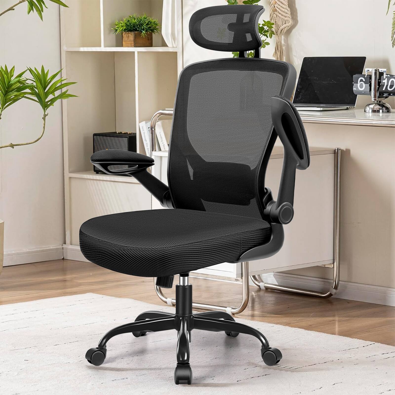 Alt View 4. KERDOM - Ergonomic Office Chair, High Back Mesh Chair, Adjustable Lumbar Support & Headrest, Flip-up Arms, Computer Gaming Chair - Black.