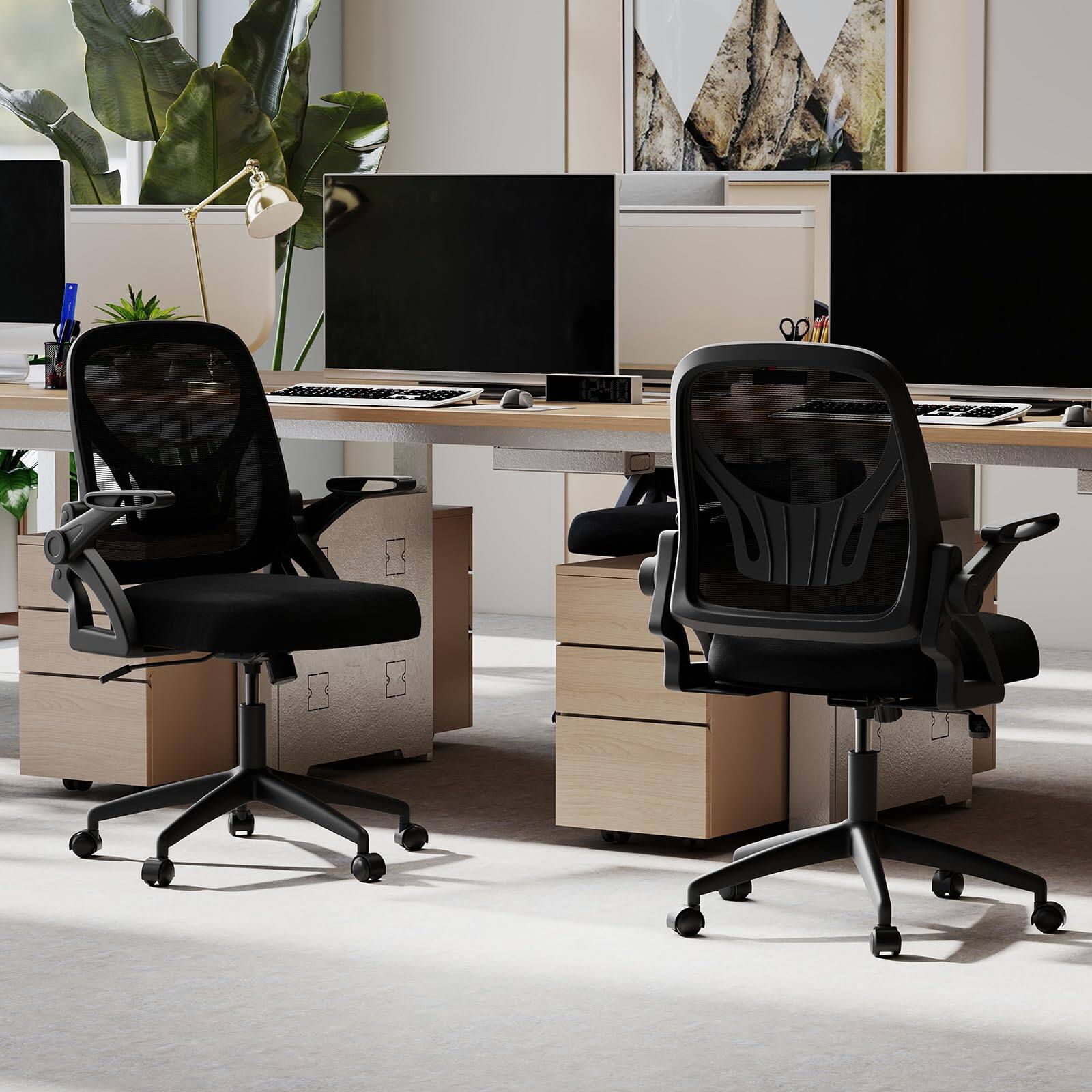 Alt View 1. Ecooso - Ergonomic Office Desk Chair with Lumbar Support and Flip-Up Arms, Adjustable Swivel Chair - Black.