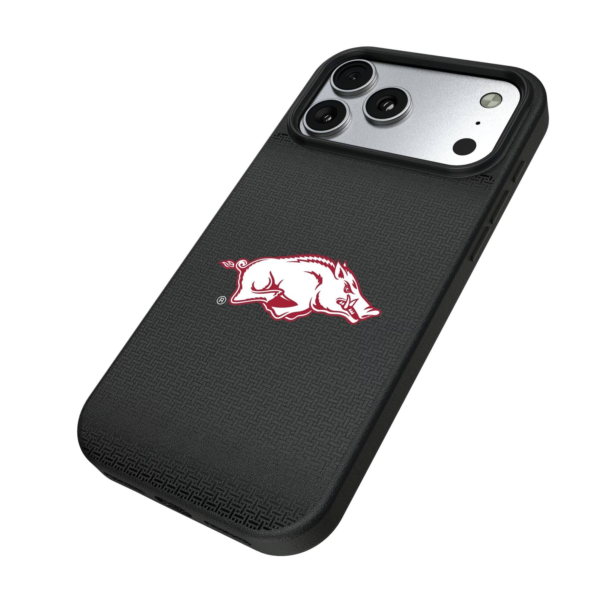 Alt View 1. Keyscaper - Arkansas Razorbacks Linen Logo iPhone Magnetic Bump Case - 16 - Black.